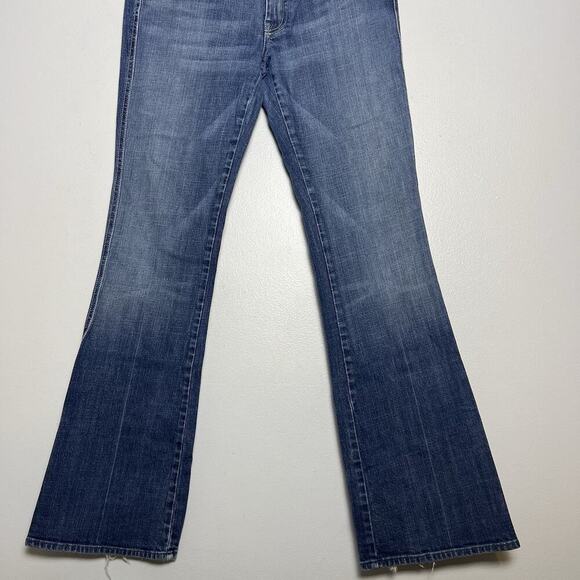 7 For All Mankind Womens A Pocket Flare Jeans Denim Sz 30 32 Low Rise USA Boho - Picture 3 of 16